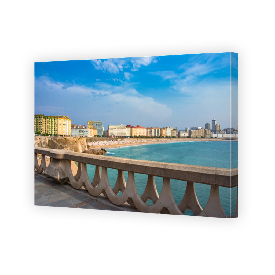 Panoramic view of Orzan beach and the city of La Coruna, in the Galicia region of Spain.