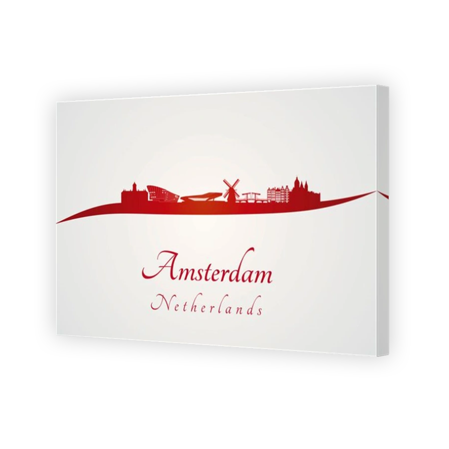 Amsterdam skyline in red and gray background