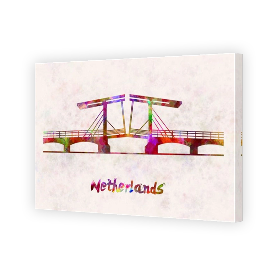 Netherlands Landmark Bridge in watercolor splatters