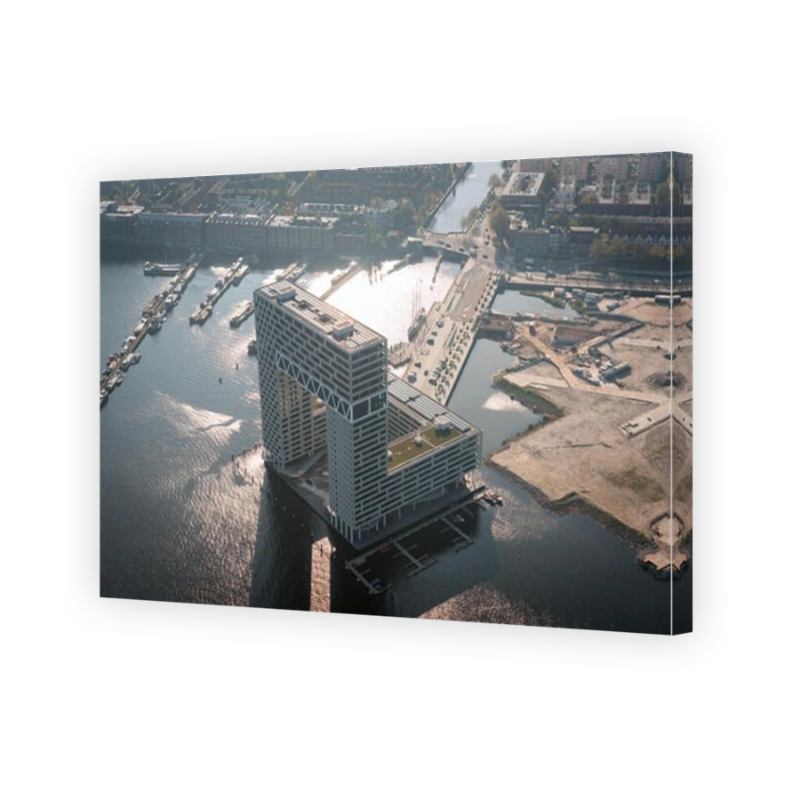 Aerial of the highest and newest residential tower in Amsterdam The Pontsteiger