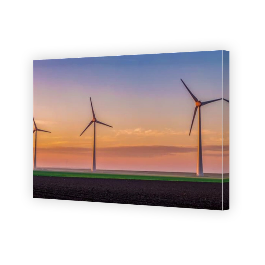 Windmill park with windmill turbines in the Netherlands aerial view of wind energy park during sunset