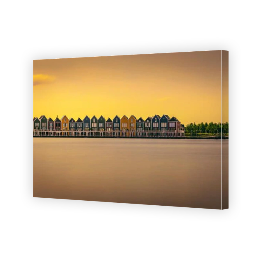 Rainbow Houses at sunset in Houten, Netherlands