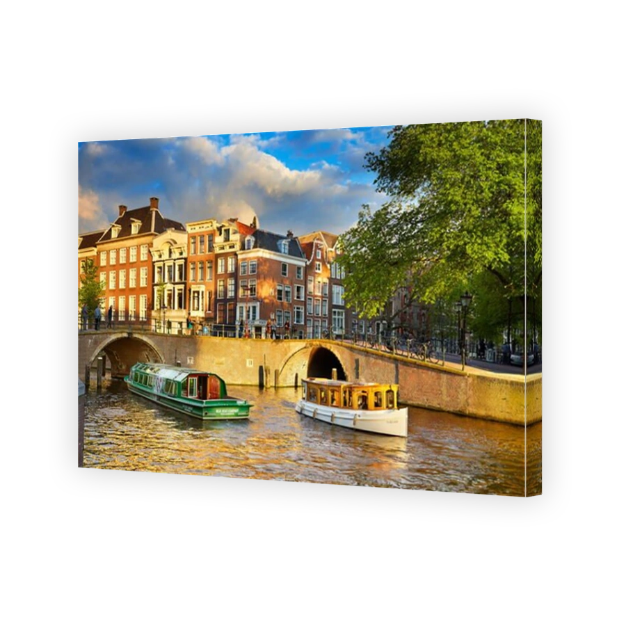 Boats on Amsterdam Canal, Holland, Netherlands