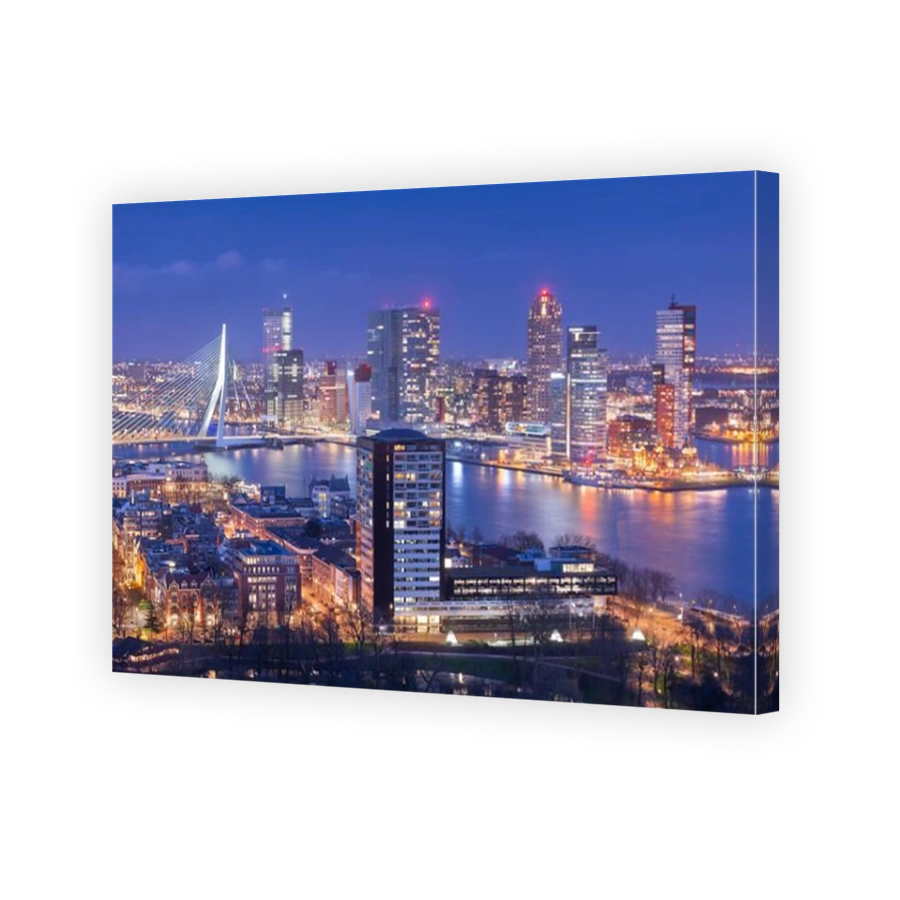 Rotterdam, Netherlands, city skyline at twilight.