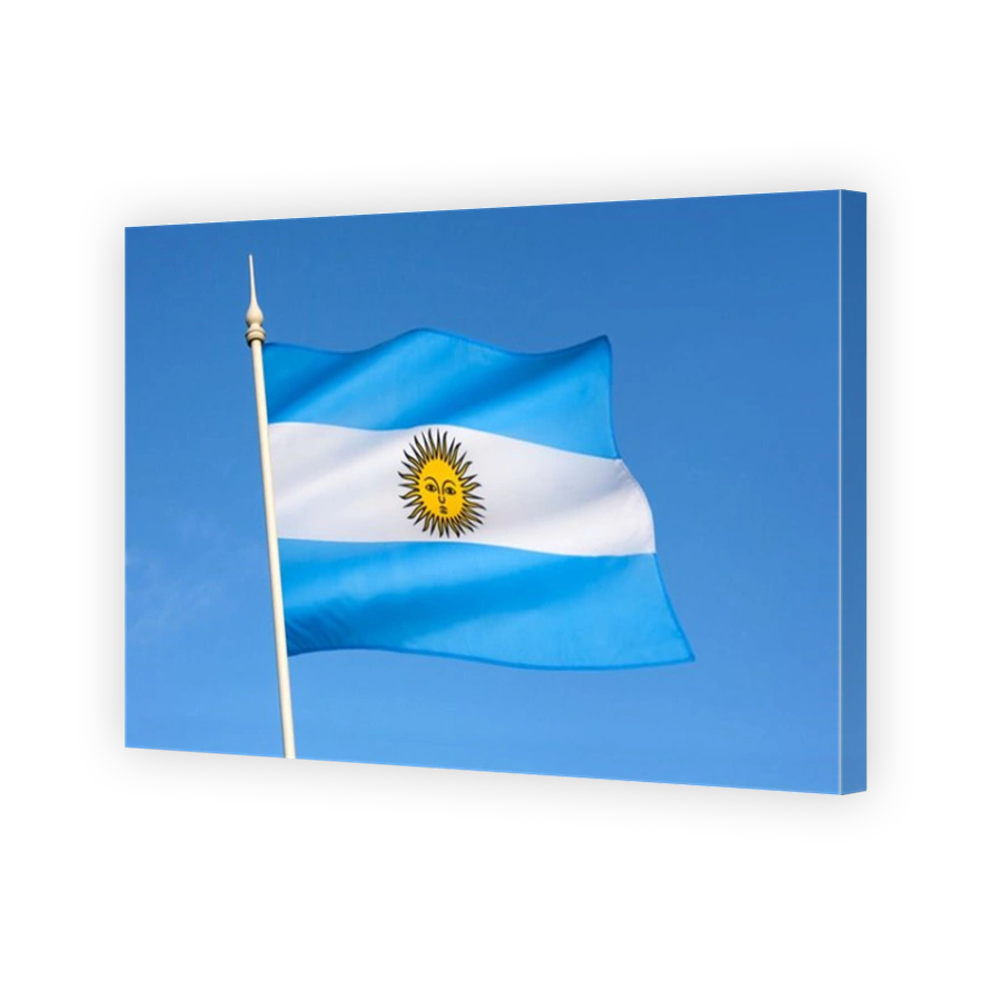 The national flag of the South American country of Argentina.
