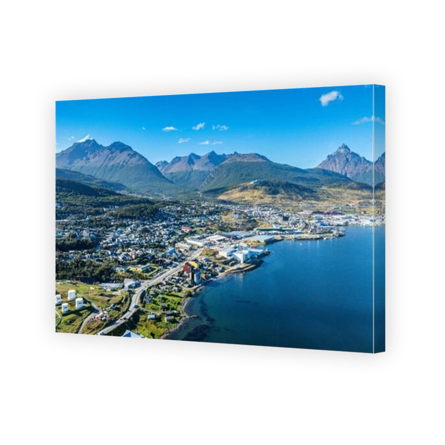 Aerial of Ushuaia, Beagle Channel, Tierra del Fuego, Argentina, South America