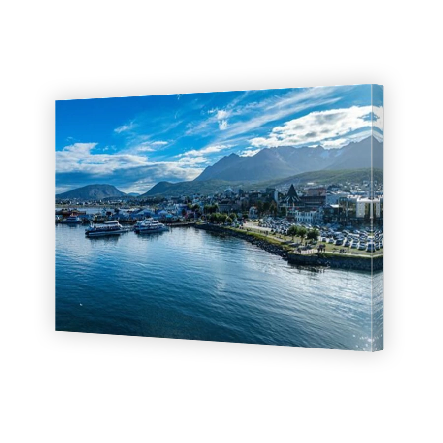 Aerial of Ushuaia, Beagle Channel, Tierra del Fuego, Argentina, South America