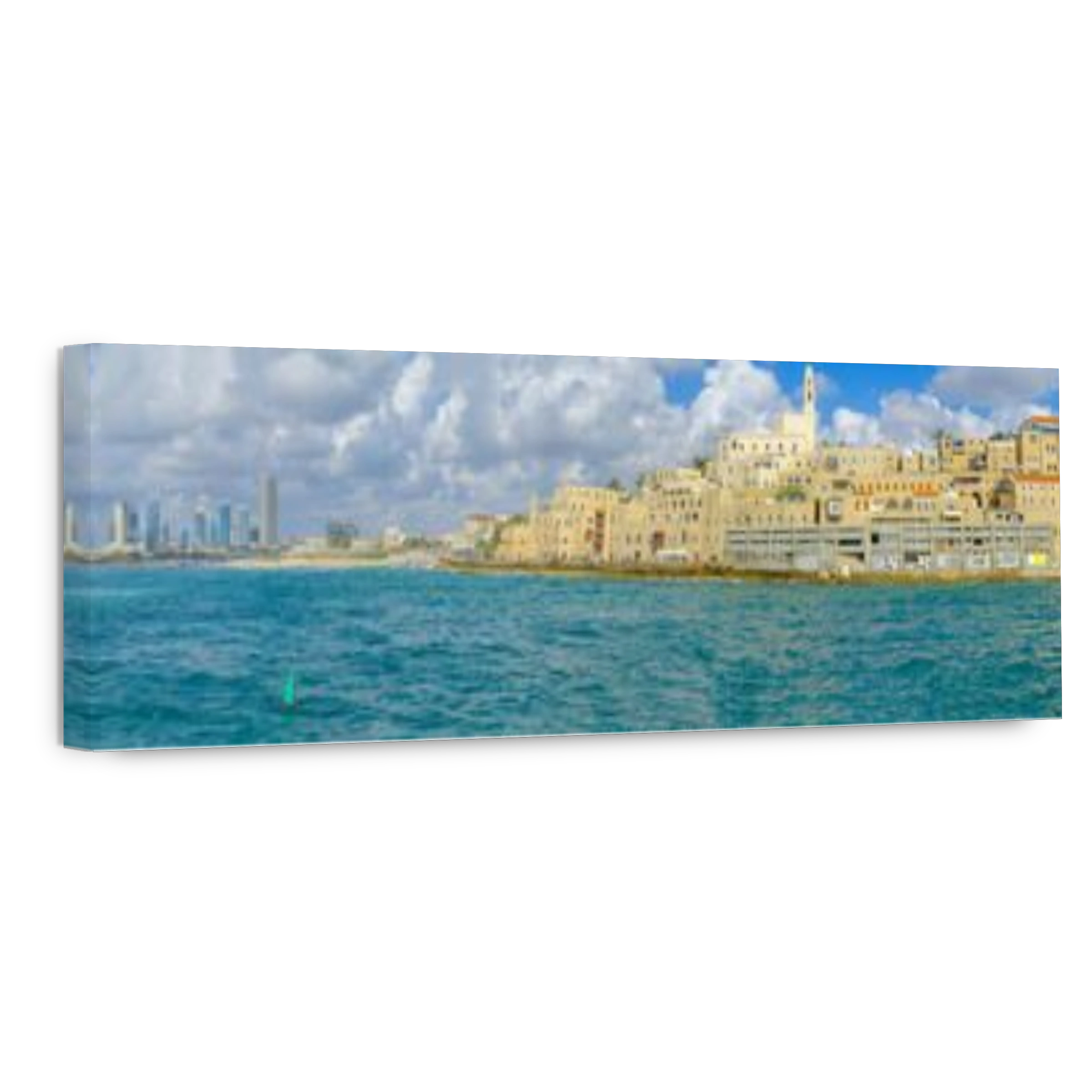TEL-AVIV, ISRAEL - MAY 27, 2016: Panoramic view of the Jaffa port, the old city of Jaffa, and Tel-Aviv coastal skyline, with locals and visitors, now