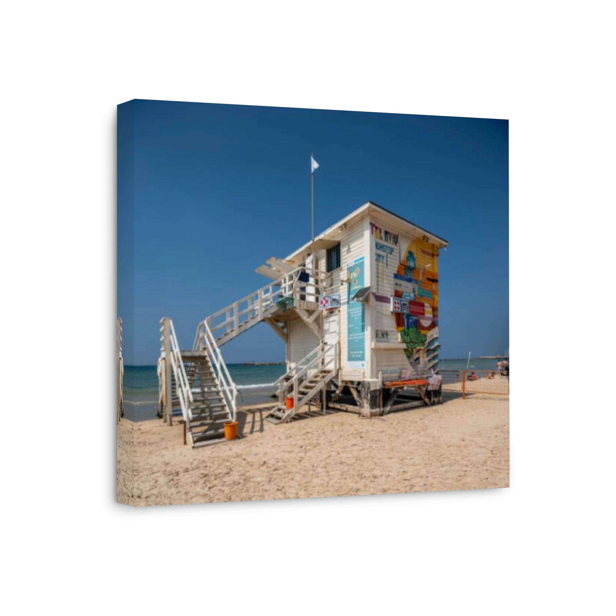 Israel, Tel Aviv-Yafo - 22 March 2019: Brown hotel on the beach in a lifeguard tower