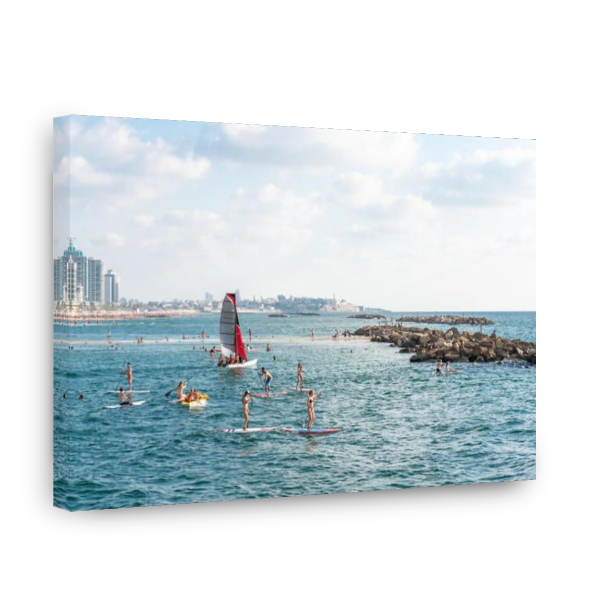 Israel, Tel Aviv - 25 August 2018: Cityscape from the beach of Tel Aviv