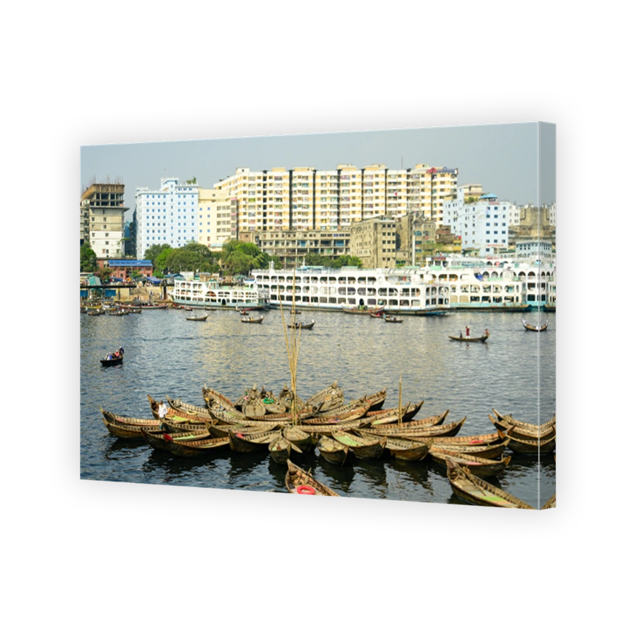 Scenery of the Buriganga riverbank in Sadarghat in Dhaka, the capital of Bangladesh