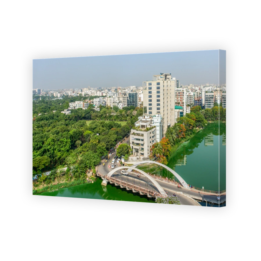 Bridge over a tranquil lake in Dhaka