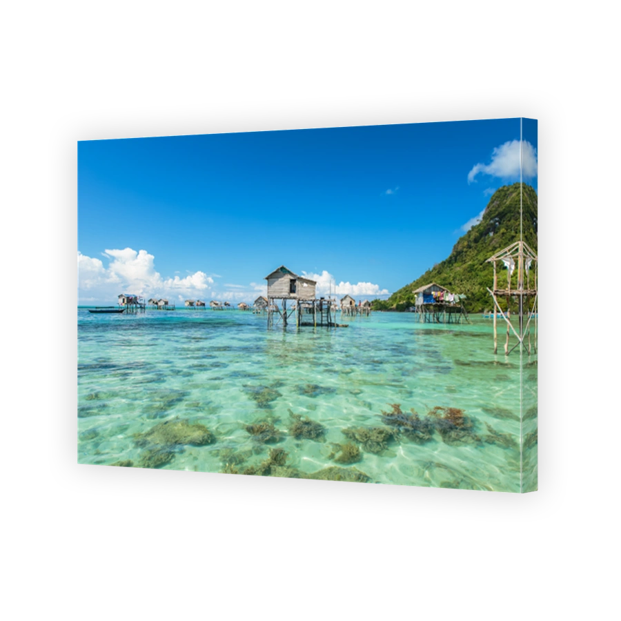 Beautiful landscapes view borneo sea gypsy water village in Bodgaya Island, Semporna Sabah, Malaysia.