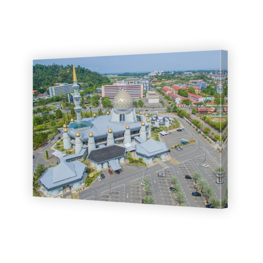 Aerial view of Sabah State mosque at Kota Kinabalu, Malaysia.