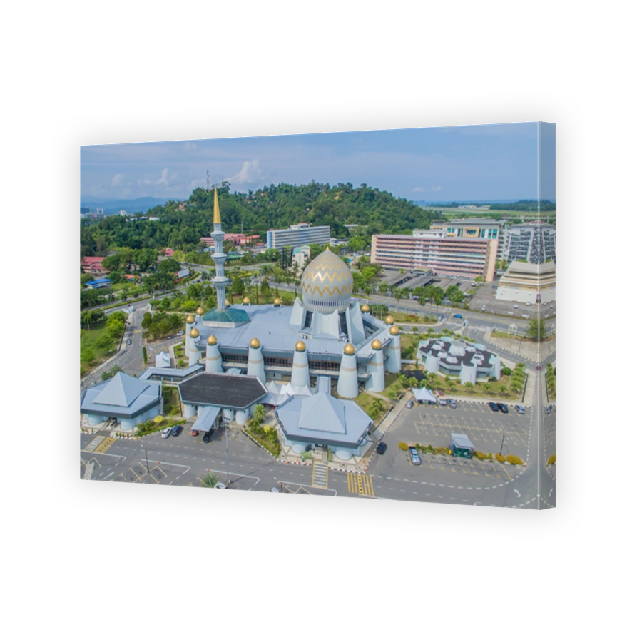 Aerial view of Sabah State mosque at Kota Kinabalu, Malaysia.