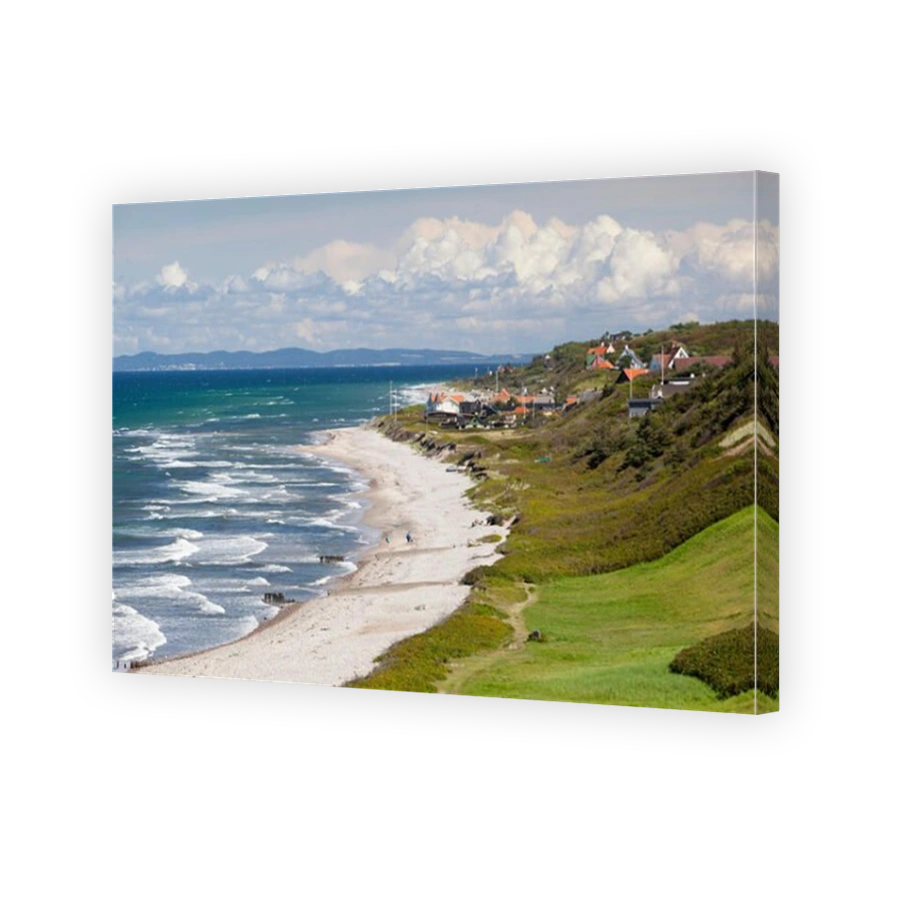 View over Rageleje Strand beach with Swedish coastline in distance, Rageleje, Kattegat Coast, Zealand, Denmark, Scandinavia, Europe