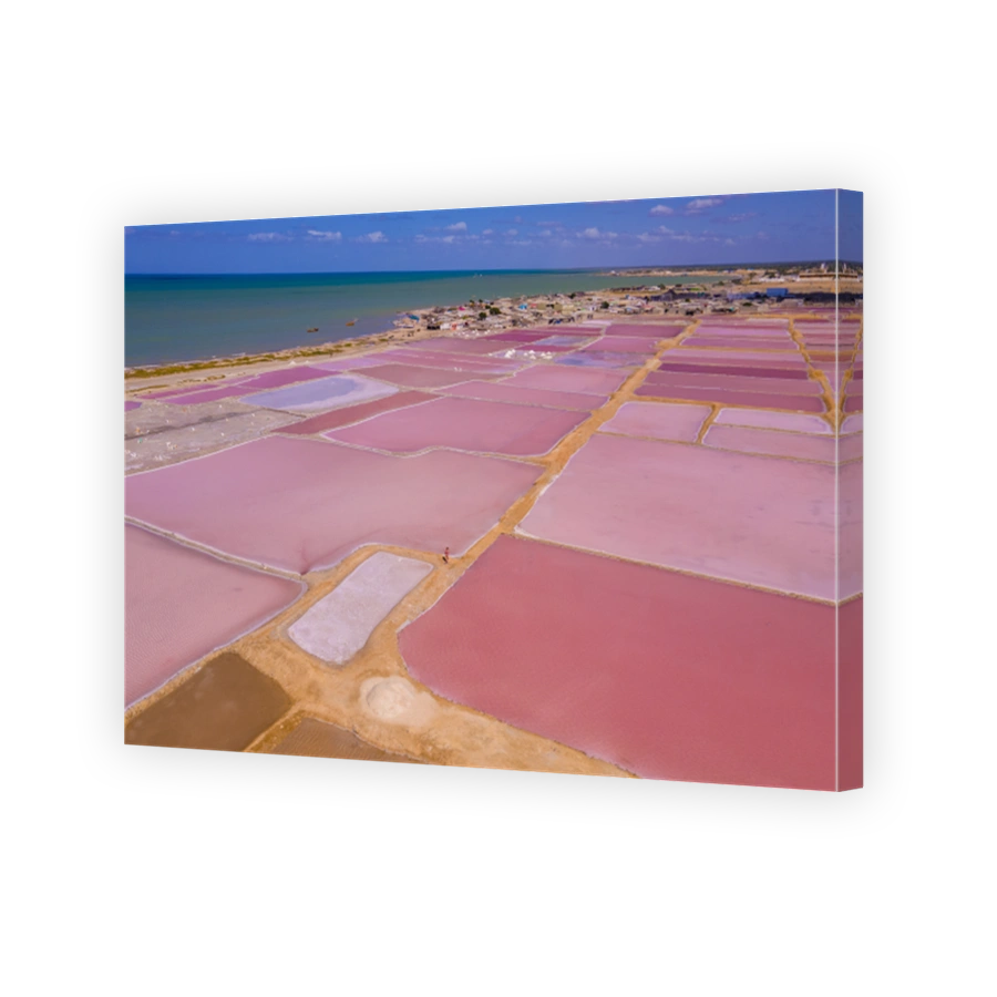 Aerial View of Pink Salt Flats in La Guajira, Colombia