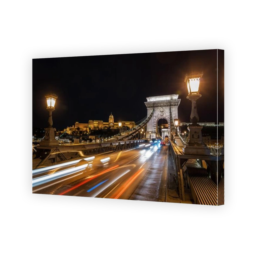 Budapest, Hungary, historic landmark Szechenyi Chain Bridge with Buda Castle in the background.