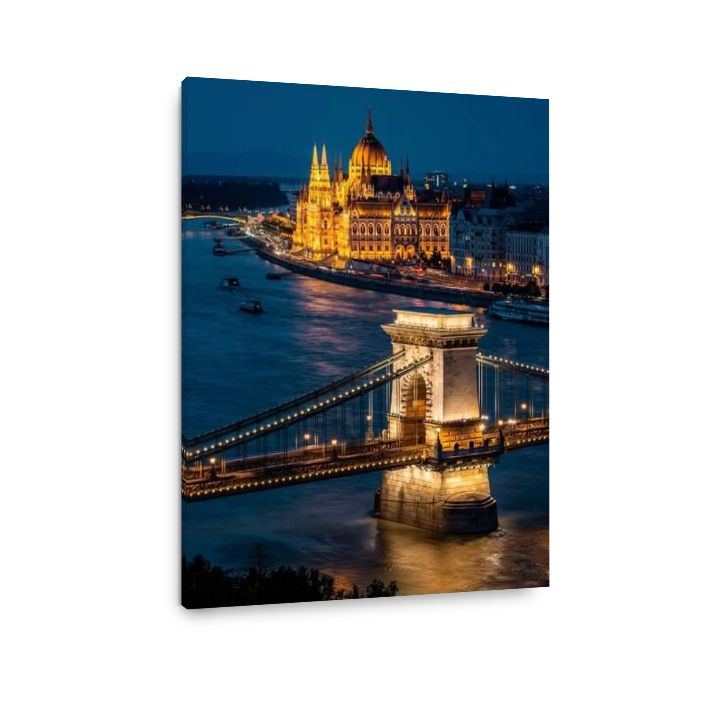 Budapest, Hungary, view of the Hungarian Parliament building and Szechenyi Chain Bridge over the Danube river at dusk.