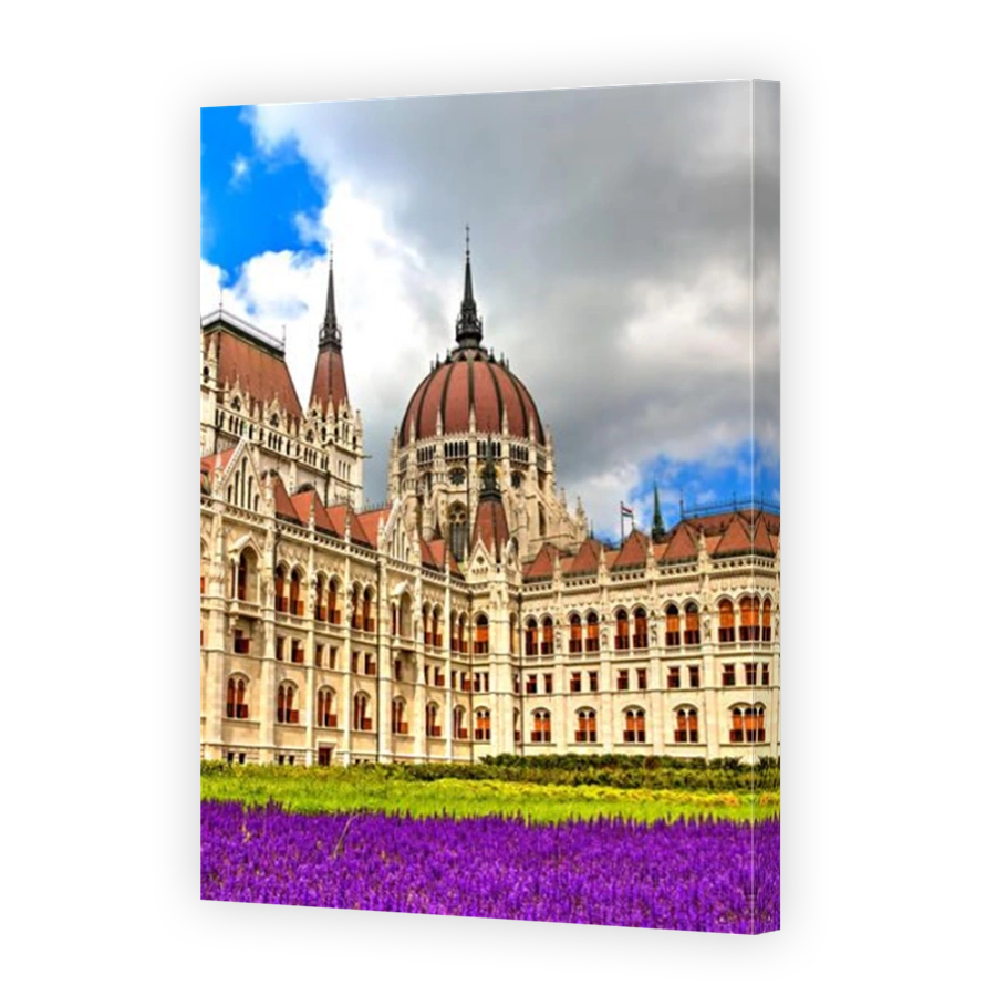 Detail of Hungarian Parliament inner courtyard with lavender fields