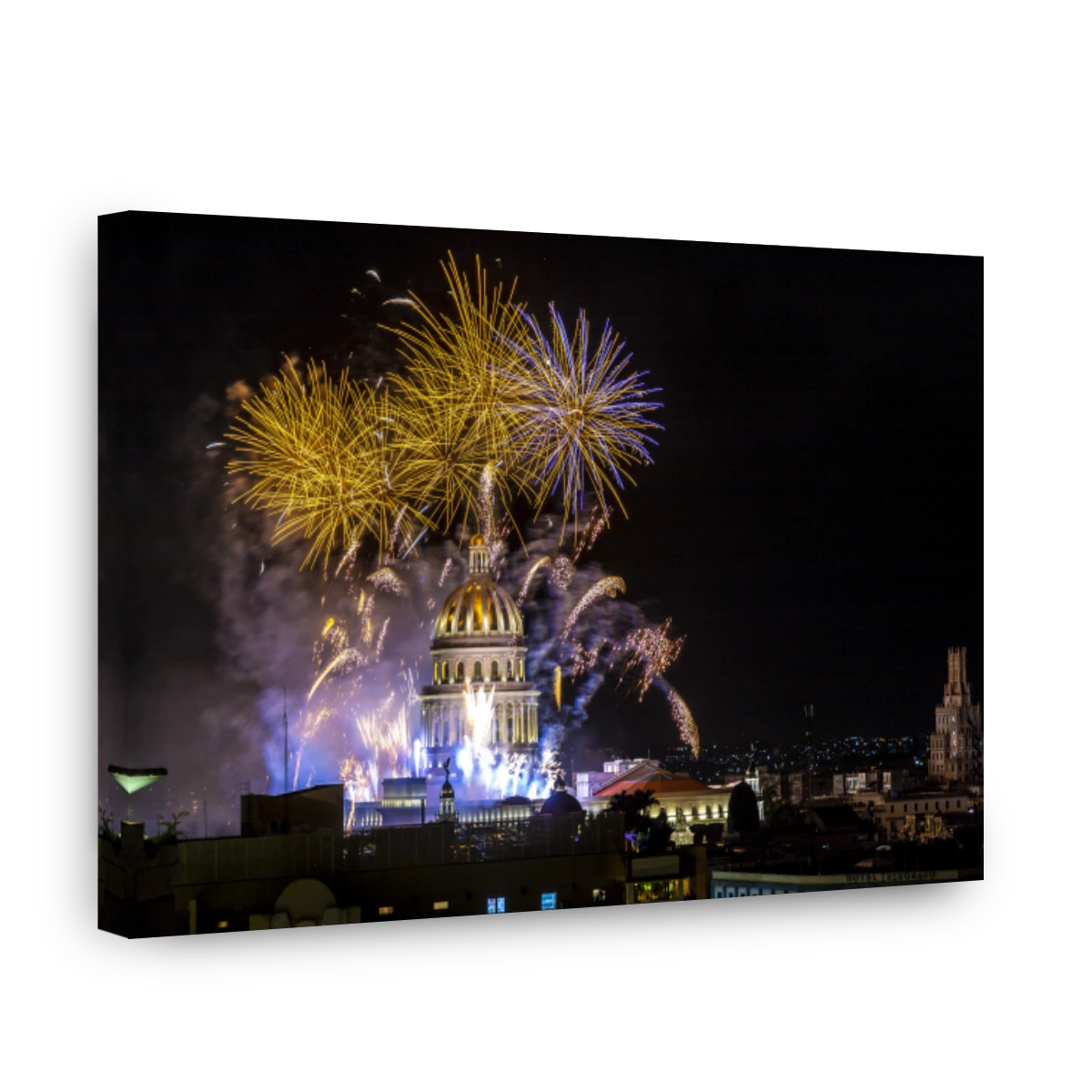 Famous National Capitol Building during fireworks in Havana, Cuba