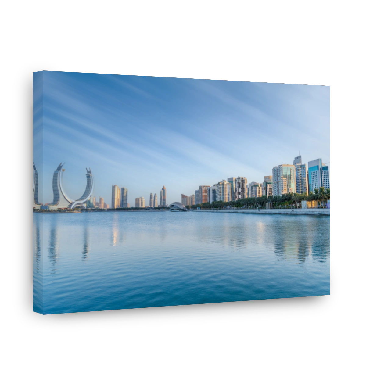 the newly developed lusail city with winter wonderland and crescent tower in the background.
