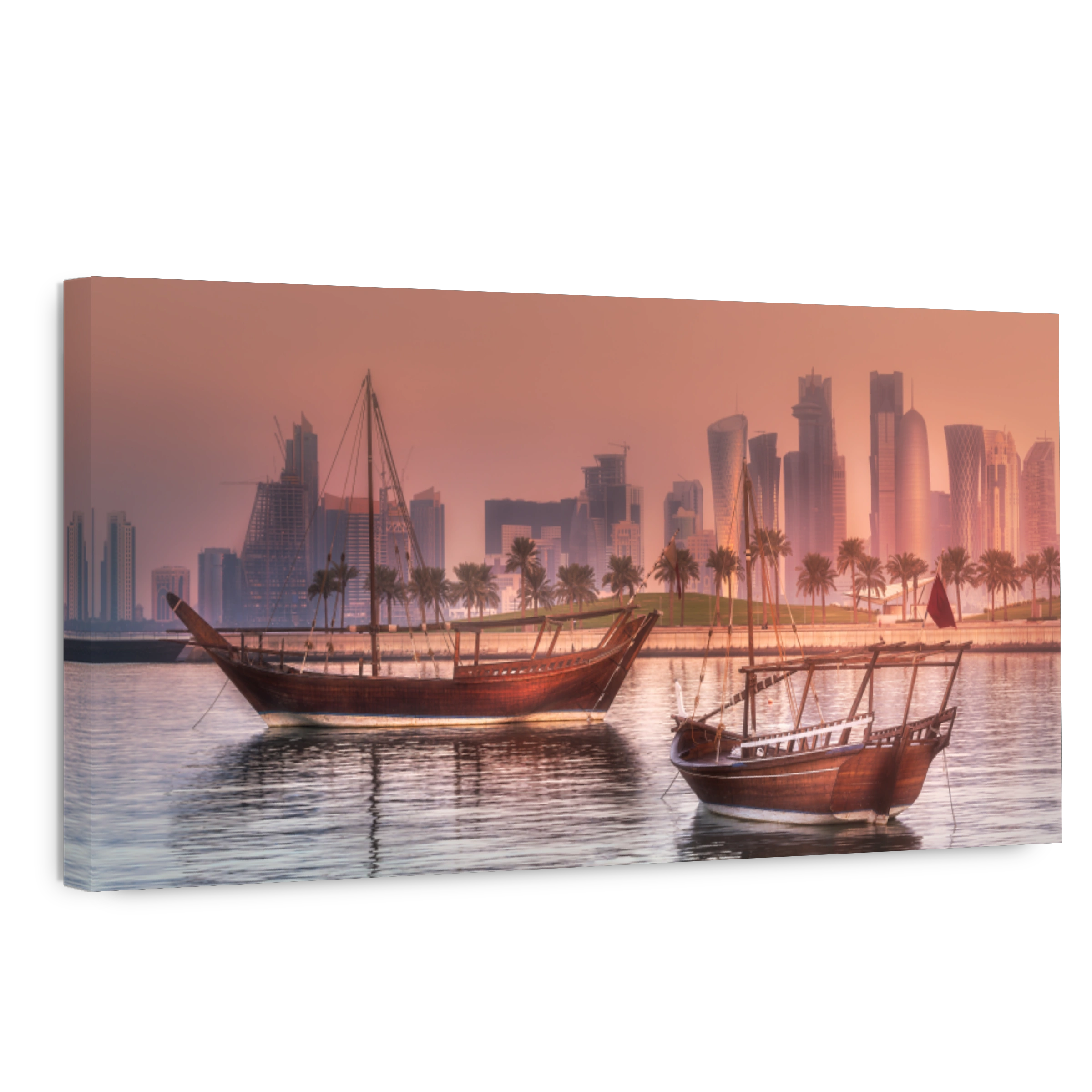 Traditional Arabic Dhow boats in Doha harbour
