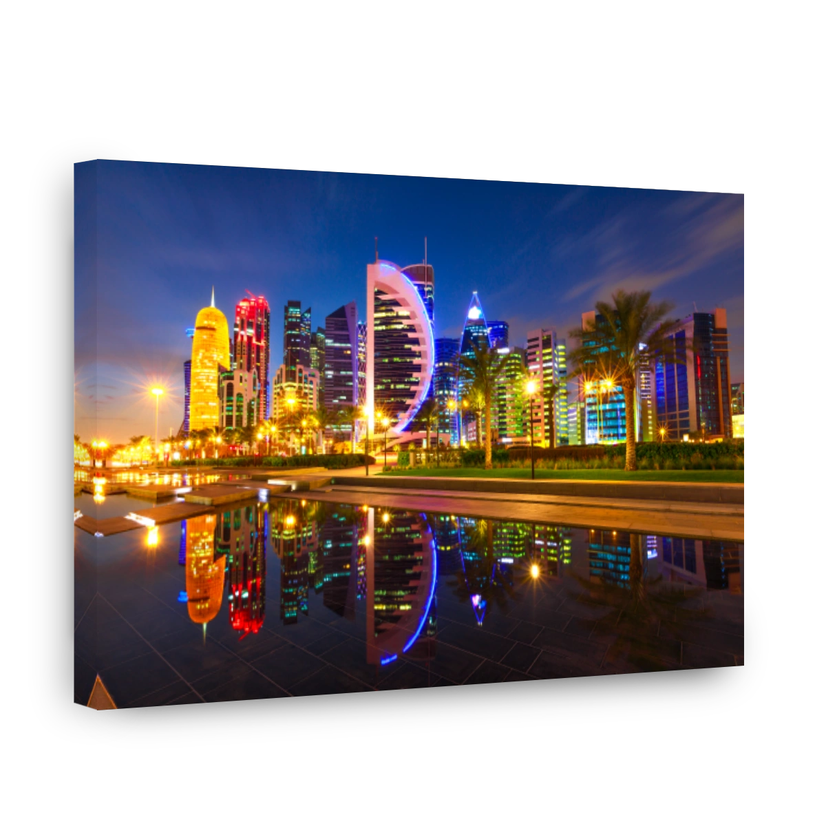 Doha skyline reflection night
