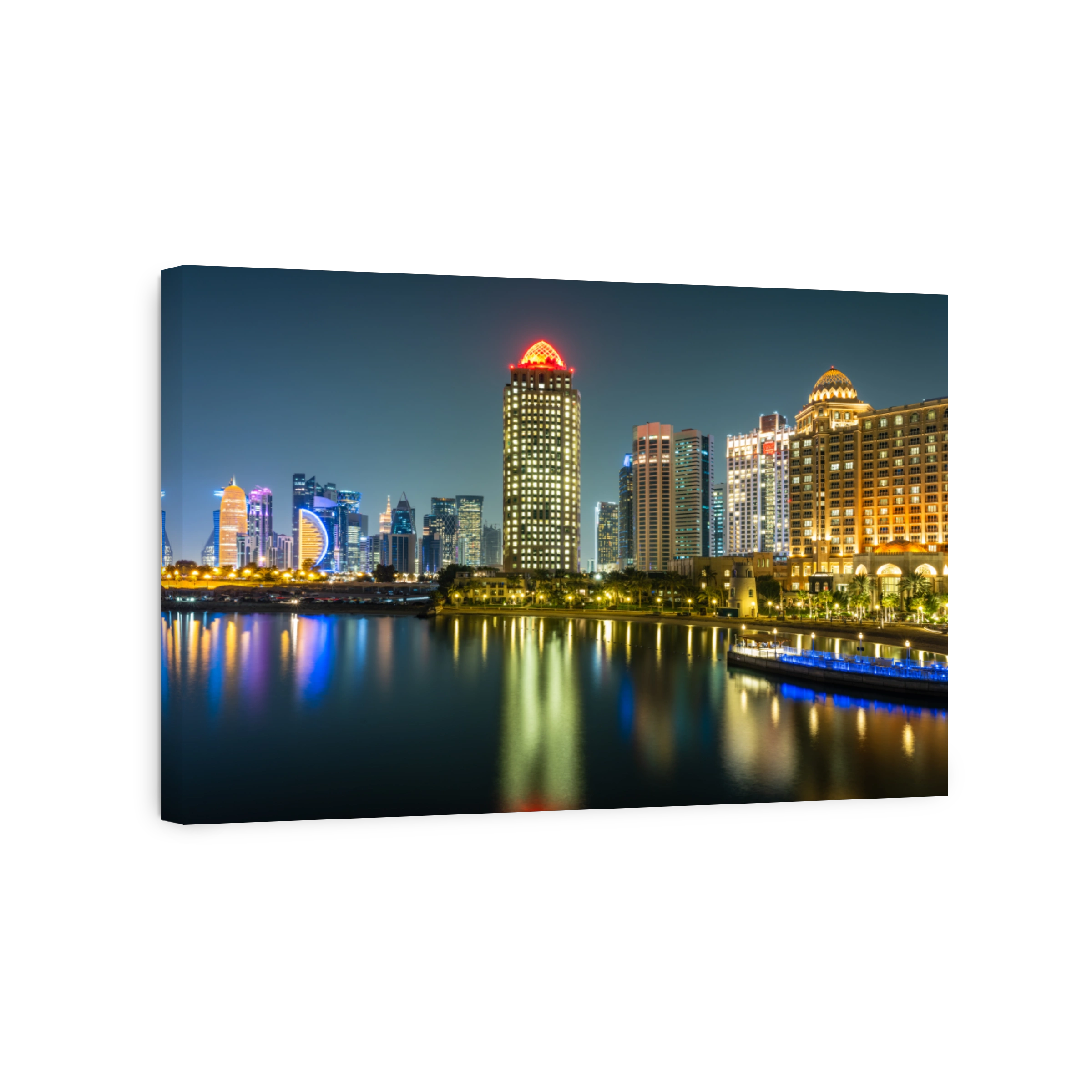 Doha city buildings illuminated in colourful lights