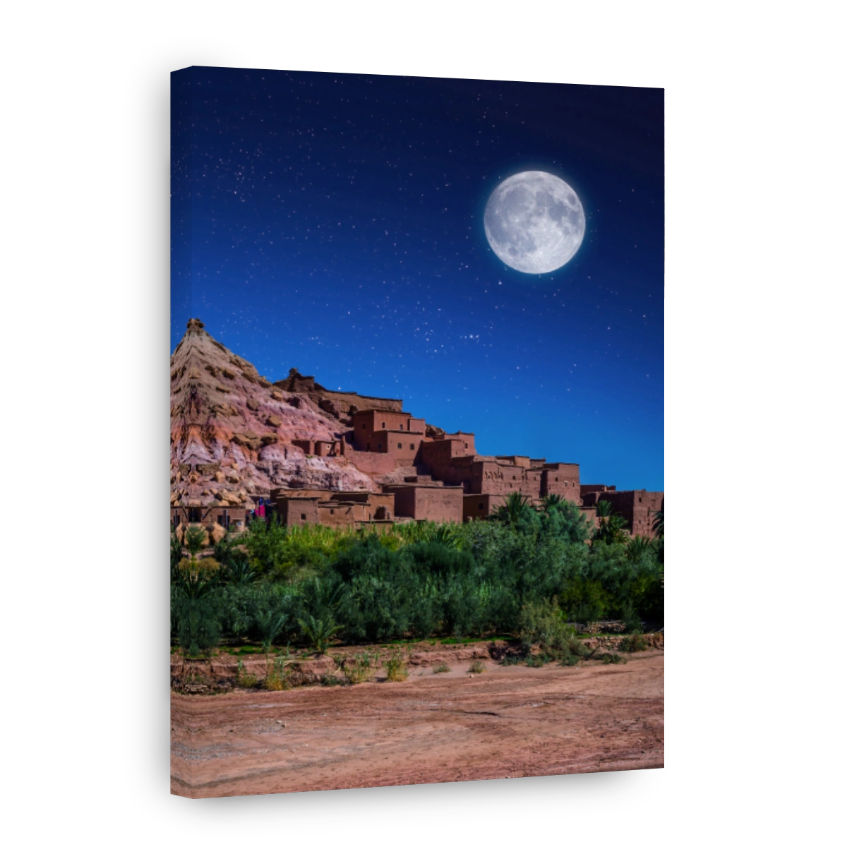 Kasbah Ait Ben Haddou in the desert near Atlas Mountains at night, Morocco