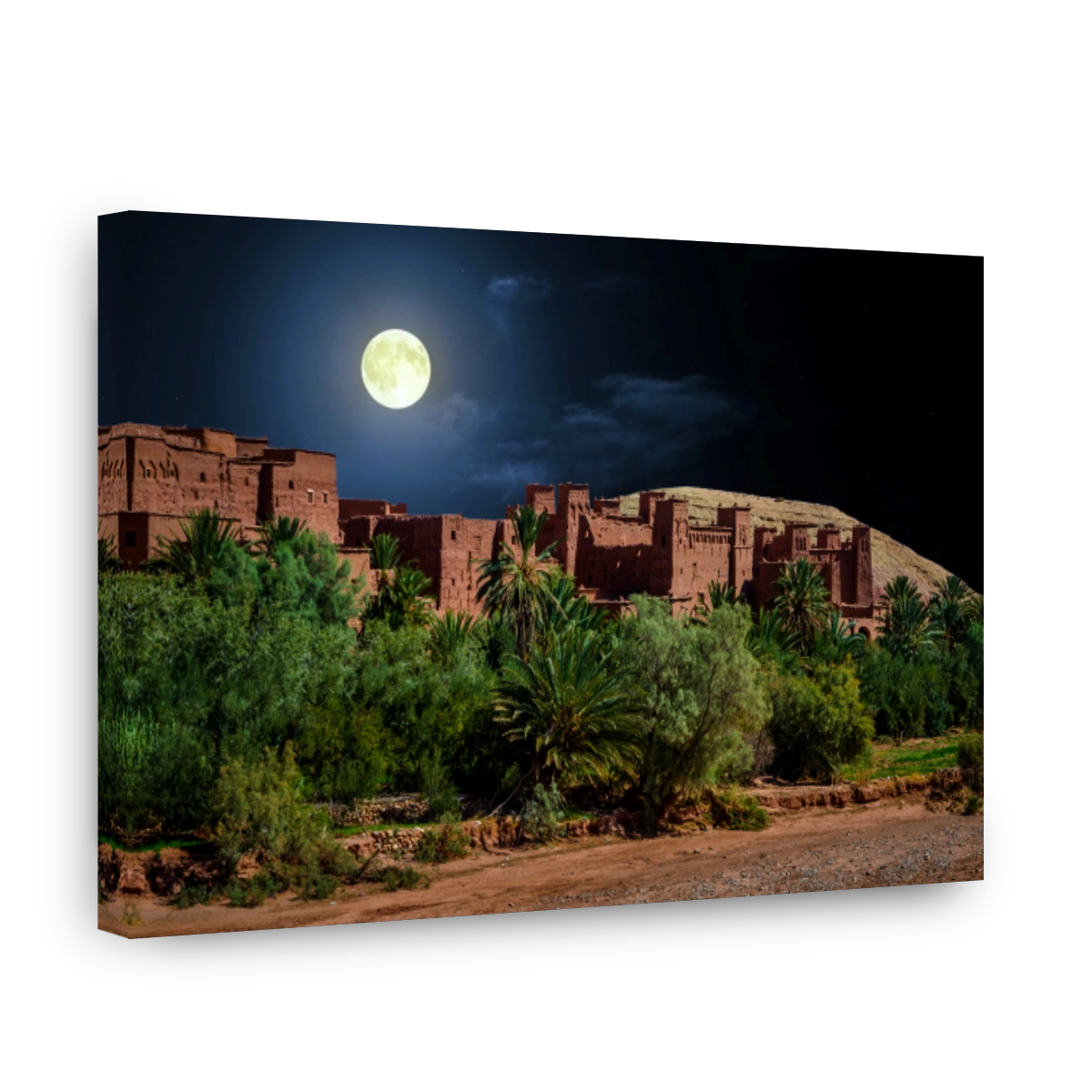 Kasbah Ait Ben Haddou in the desert near Atlas Mountains at night, Morocco