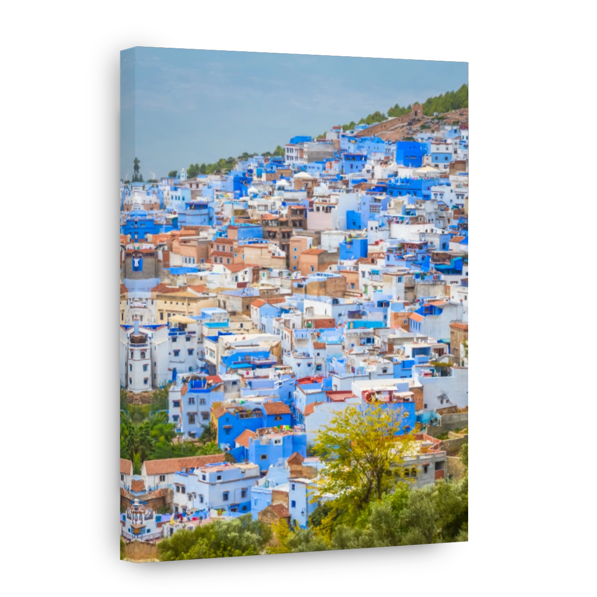 Aerial view of blue medina of city Chefchaouen,  Morocco, Africa