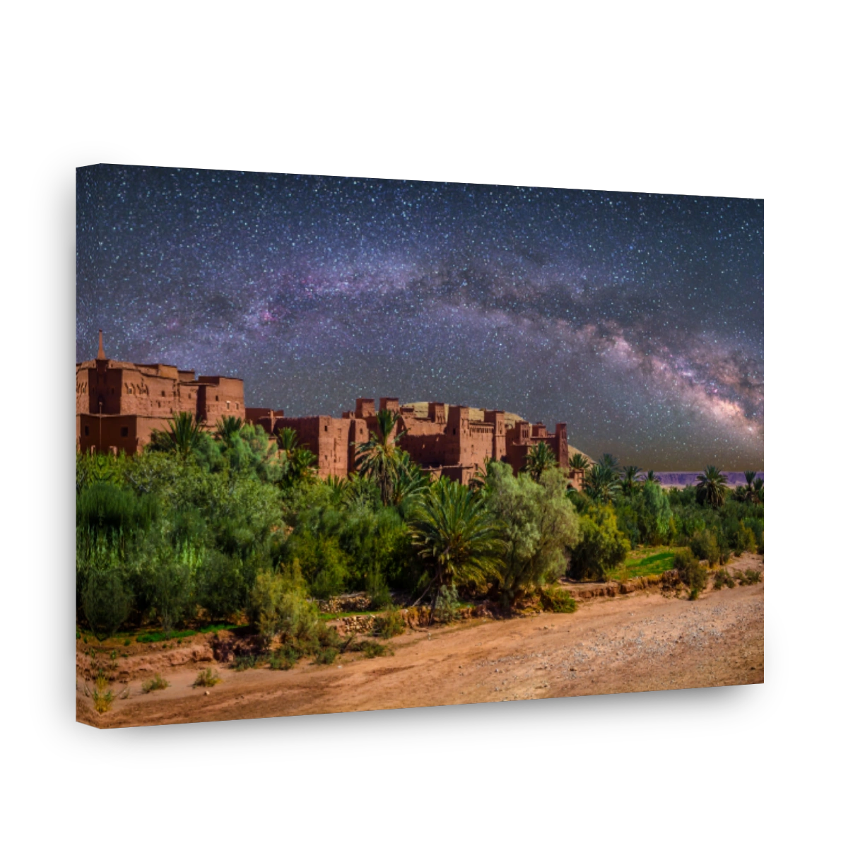Kasbah Ait Ben Haddou in the desert near Atlas Mountains at night, Morocco