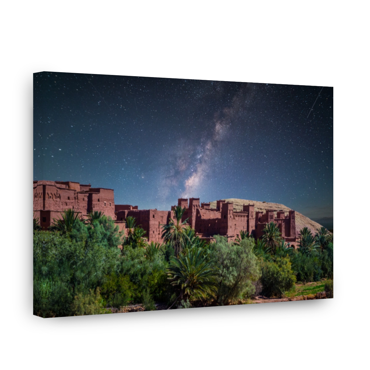 Kasbah Ait Ben Haddou in the desert near Atlas Mountains at night, Morocco