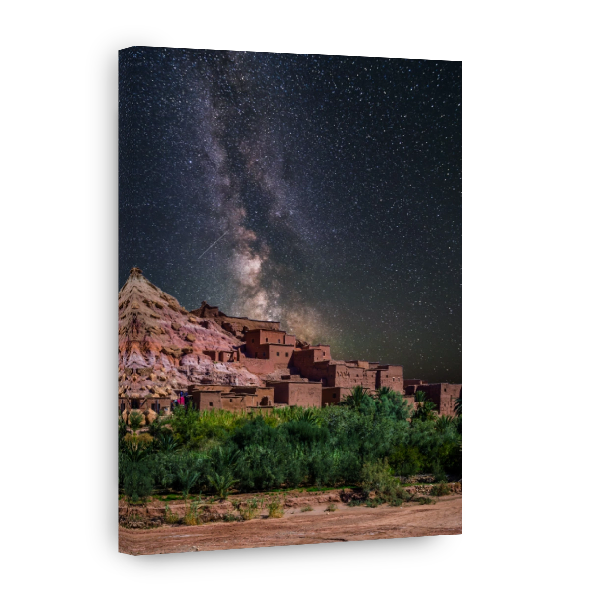 Kasbah Ait Ben Haddou in the desert near Atlas Mountains at night, Morocco