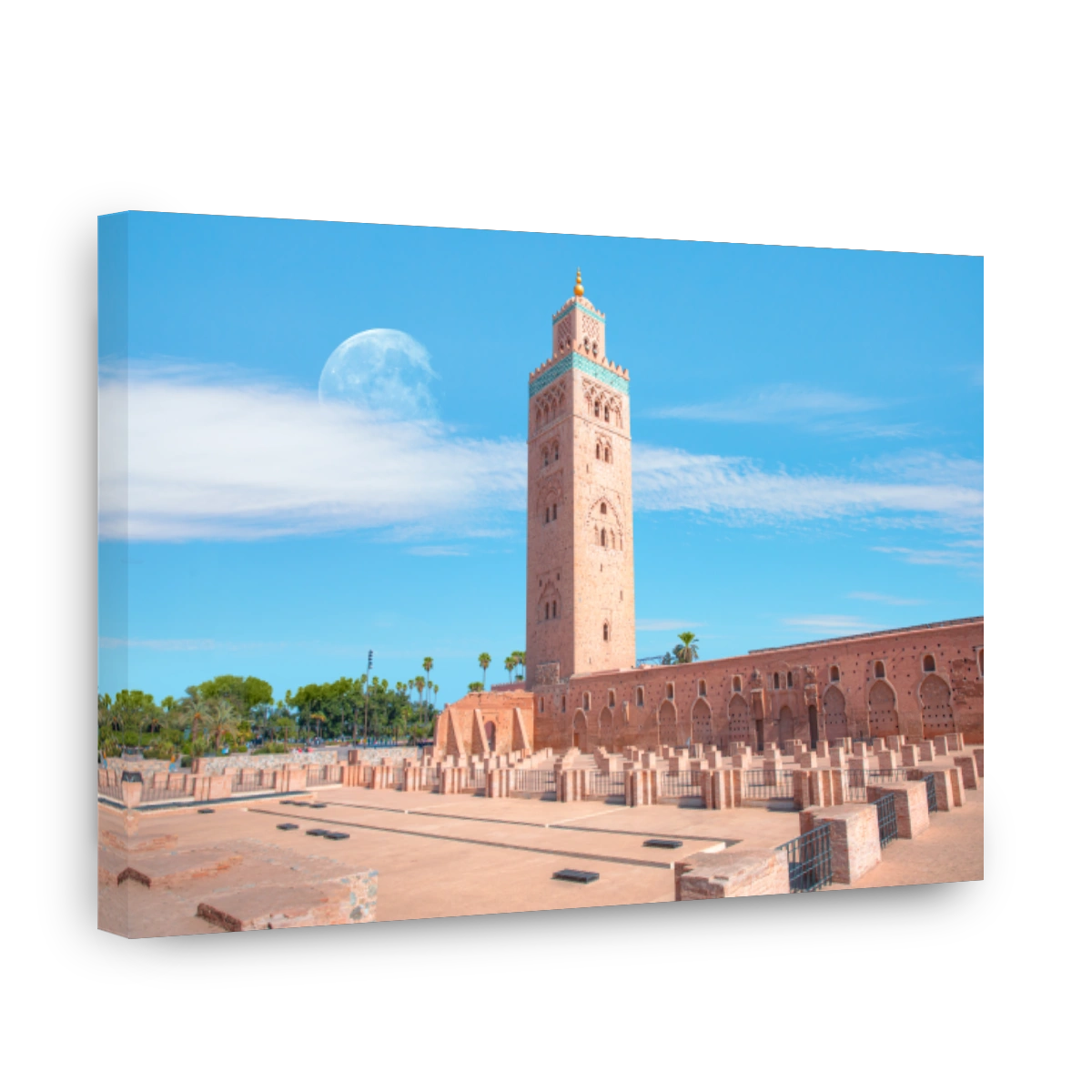 Koutoubia Mosque minaret at medina quarter in the morning. Marrakesh, Morocco.