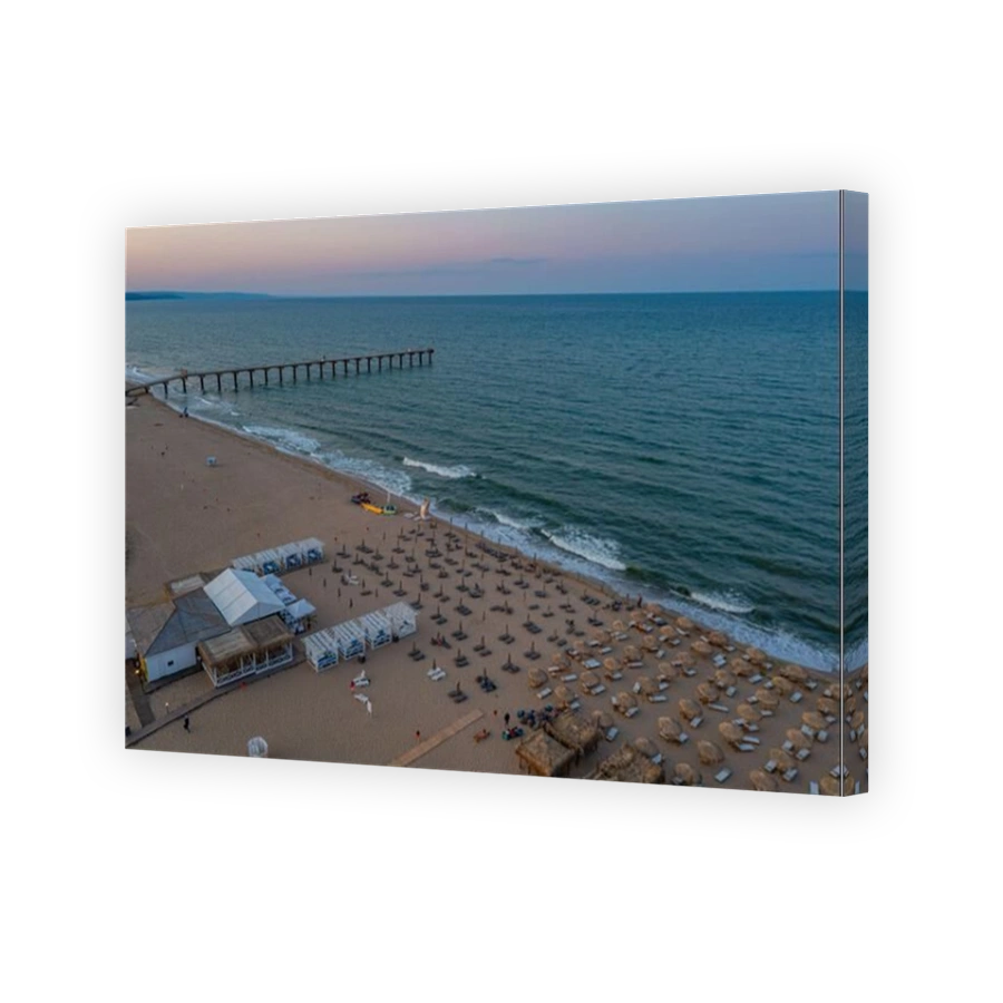 Sunset view of a jetty and beach in Bulgarian village Shkorpilovtsi