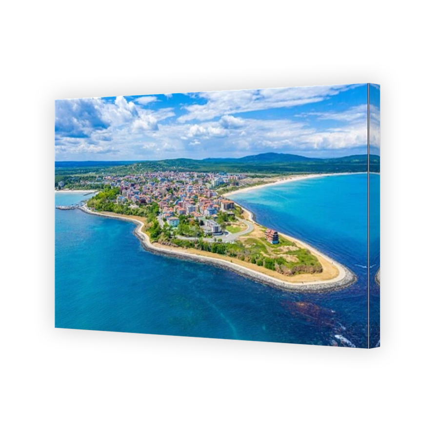 Aerial view of Bulgarian seaside town Primorsko