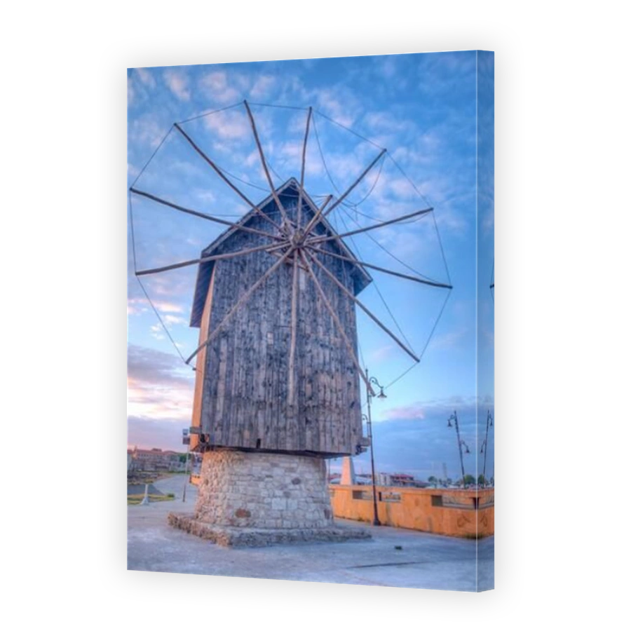 Wooden windmill at the entrance to the old town of Nessebar