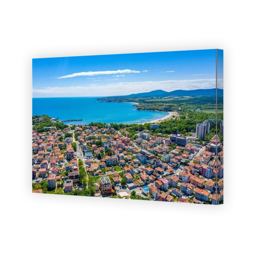 Aerial view of center of Bulgarian seaside town Kiten