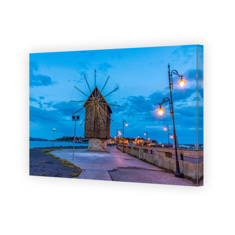 Wooden windmill at the entrance to the old town of Nessebar