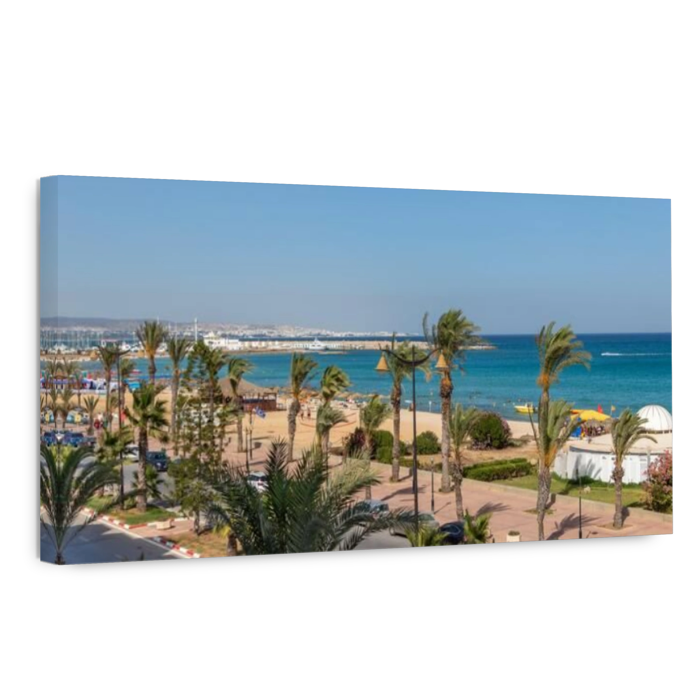 Yasmine Hammamet, TUNISIA - JULY 17 2018: A view from Tunisian hotel room on the beach and Mediterranean sea