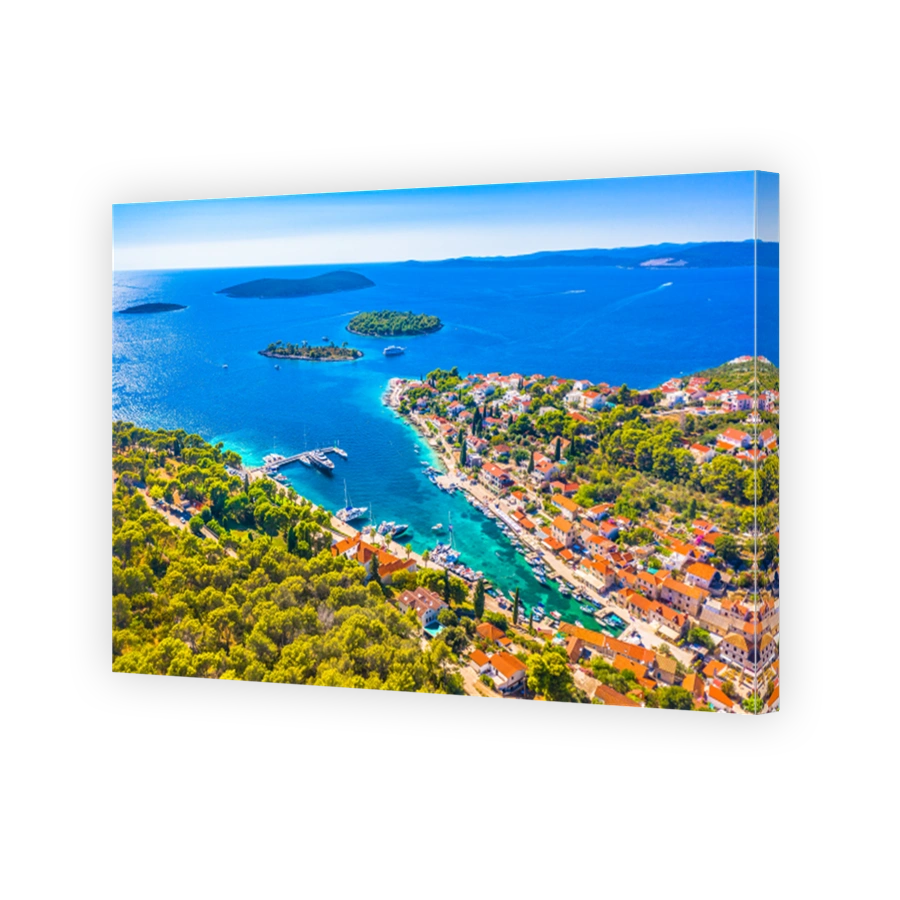 Aerial View of Maslinica Bay with Archipelago in the Background, Solta