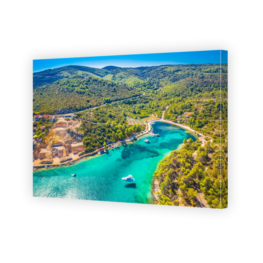 Aerial View of a Beautiful Cove on Solta Island, Dalmatia, Croatia