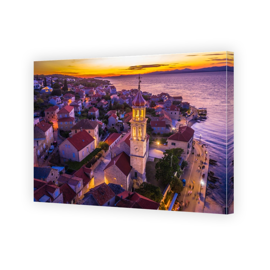 Sutivan at Dusk with Marble Church and Waterfront, Adriatic Sea