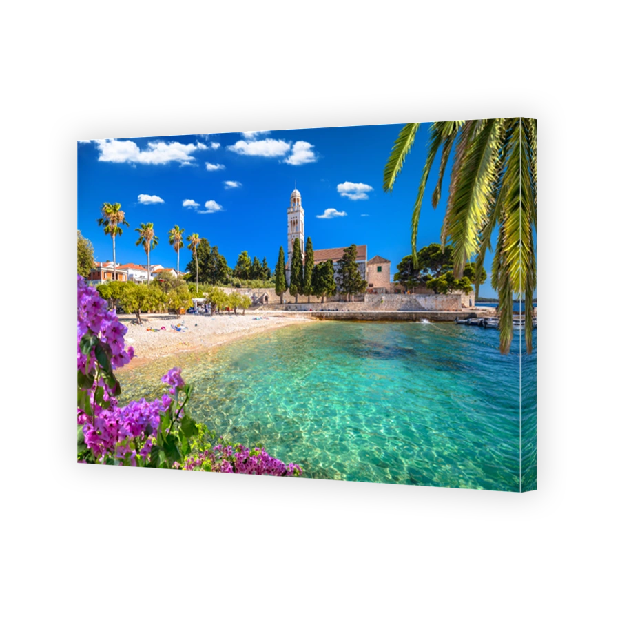 Franciscian monastery and turquoise beach on Hvar island