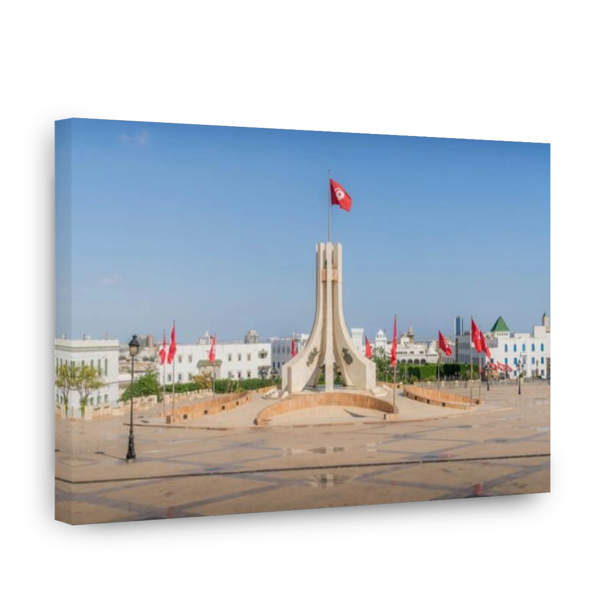 The National Monument of the Kasbah, iconic Tunisia landmark with Tunisian flags, located at Kasbah Square in Tunis downtown, next to the Town Hall.