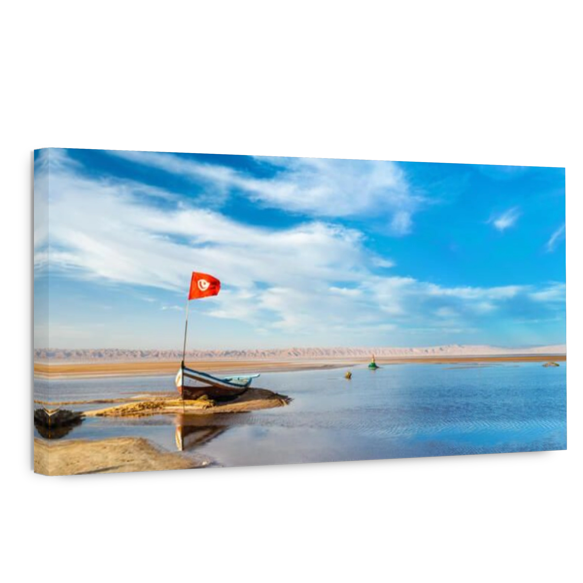 Boat on Chott el Djerid, an endorheic salt lake in Tunisia