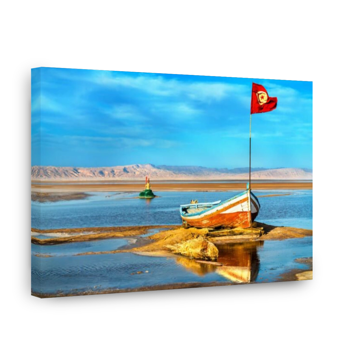 Boat on Chott el Djerid, an endorheic salt lake in Tunisia