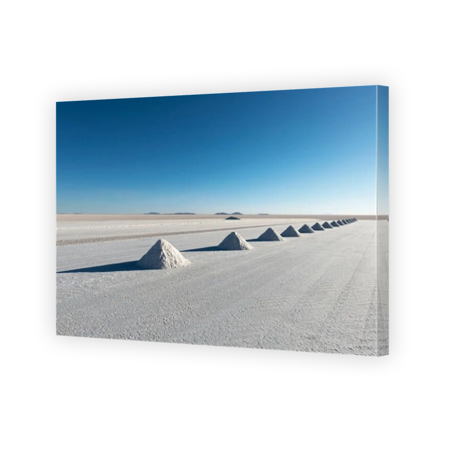 The salt pyramids of Colchani in the Salt Flat of Uyuni (Salar de Uyuni) where the salt is drying before further processing, Bolivia.